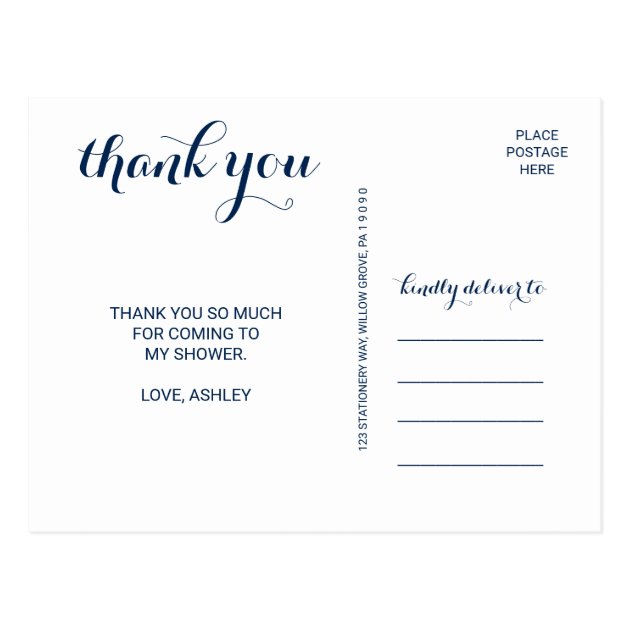 Floral Peach Pink And Navy Watercolor Thank You Postcard