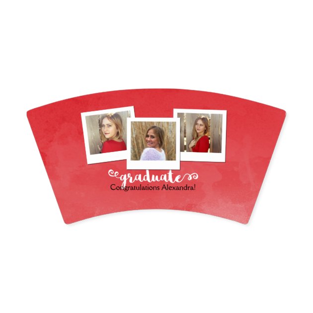 Red Watercolor 3 Photo Graduation Party Paper Cup