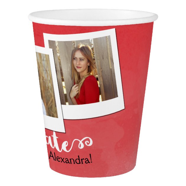 Red Watercolor 3 Photo Graduation Party Paper Cup