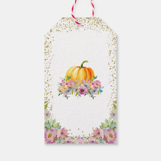 Pumpkin Watercolor Floral Fall Thank You Gift Tags