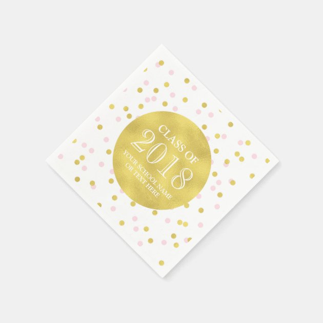 Gold Pink Confetti Class Of 2018 Graduation Paper Napkin