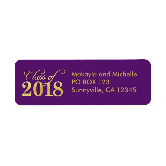 Elegant Purple & Gold Class Of 2018 Graduation Label