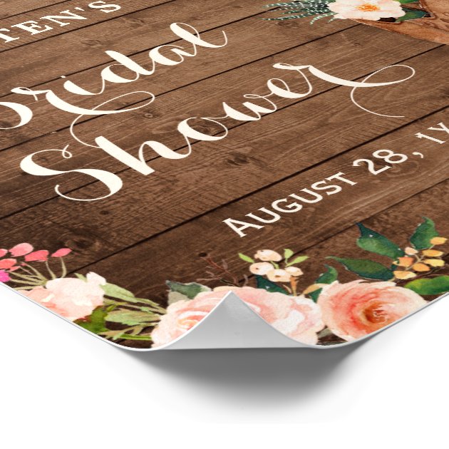 Rustic Cowgirl Boots Floral Lights Bridal Shower Poster