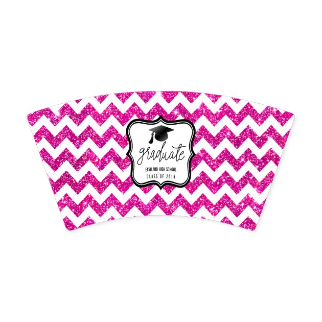 Pink Faux Glitter Chevron | Graduate | Black Hat Paper Cup