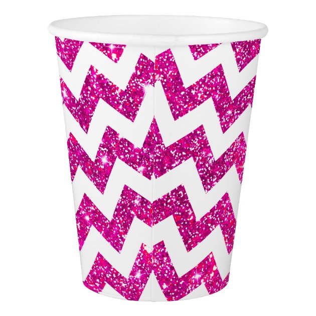 Pink Faux Glitter Chevron | Graduate | Black Hat Paper Cup