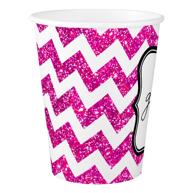 Pink Faux Glitter Chevron | Graduate | Black Hat Paper Cup