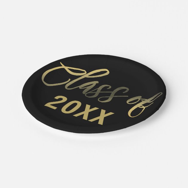 Black Gold Graduation Year Party Paper Plate