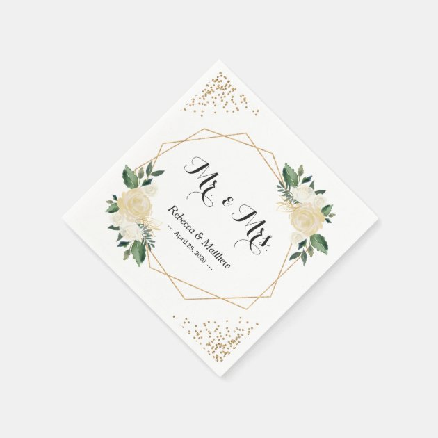Wedding Chic Modern Ivory Gold Glitters Floral Paper Napkin