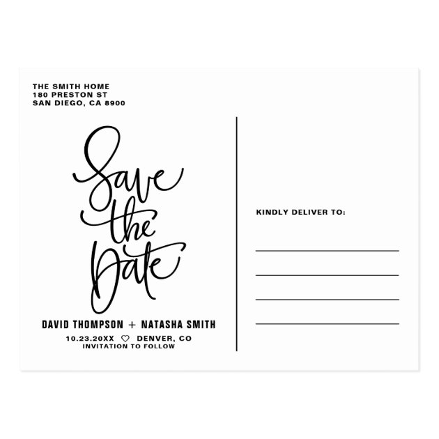 White Pretty Hand Lettering Photo Save The Date II Postcard