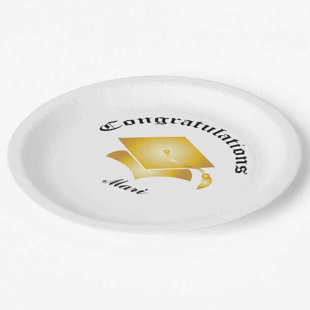Customizable Congrats On Graduation Plates - Gold