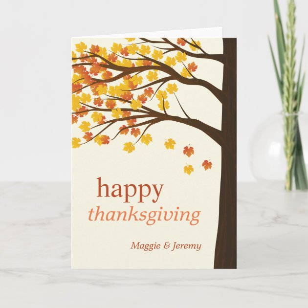Happy Thanksgiving Elegant Autumn Tree Leaves Holiday Card