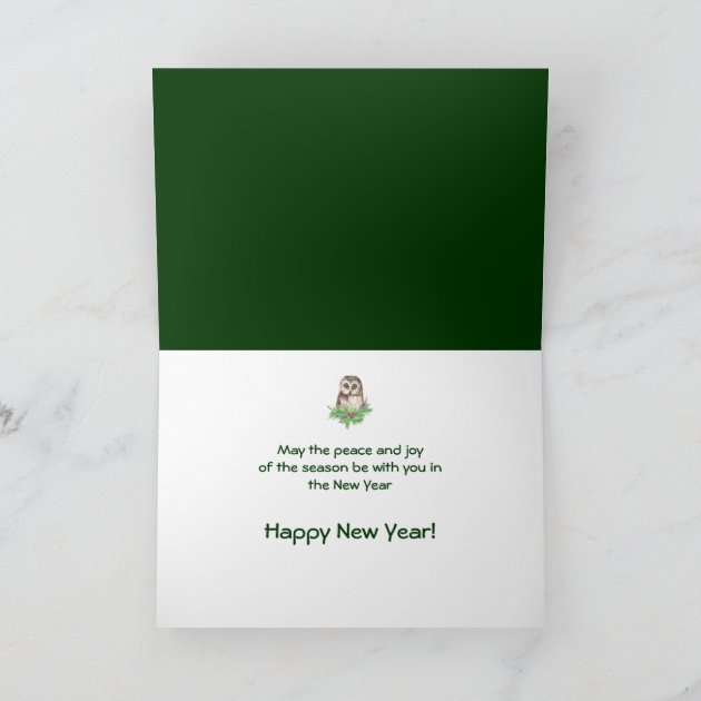 Happy New Year, Cute Owl Bird Greeting Holiday Card