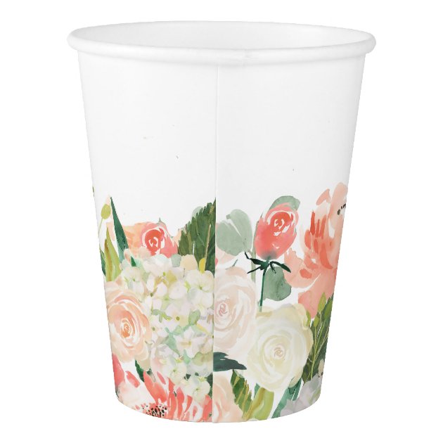 Peach Watercolor Floral With Your Text Paper Cup
