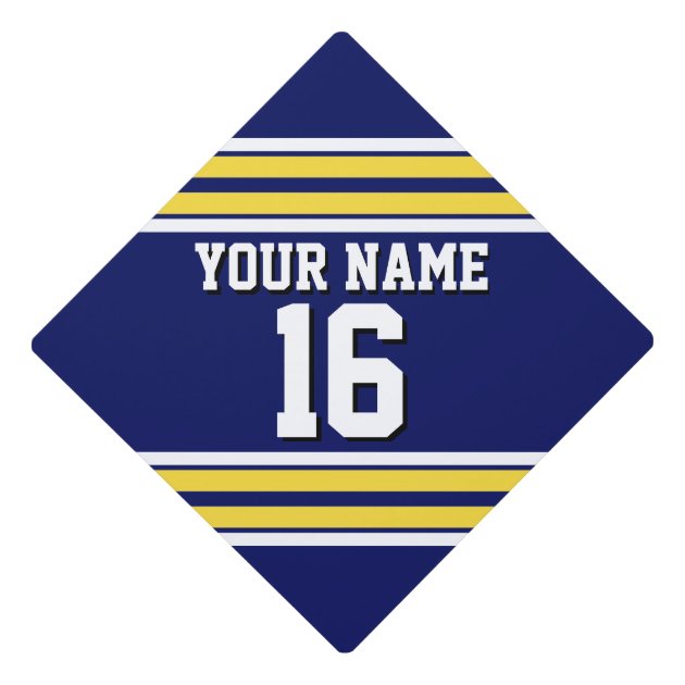 Navy Blue With Yellow White Stripes Team Jersey Graduation Cap Topper