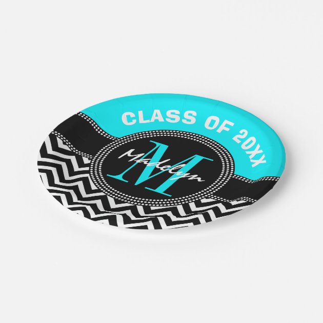 High School Graduation Monogram Chevron Paper Plate