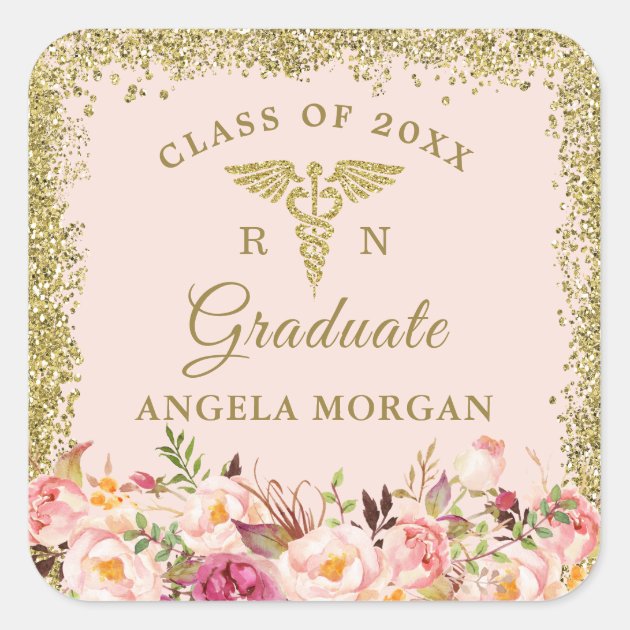 Blush Pink Gold Glitters Nursing Sign Graduation Square Sticker