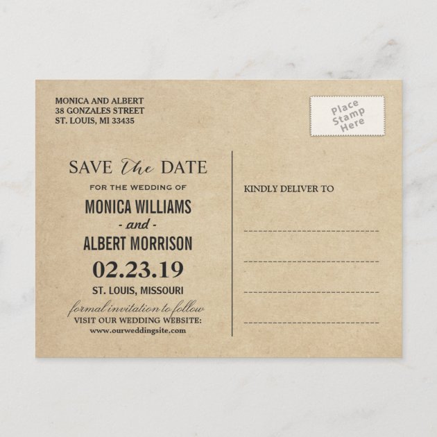Rustic Kraft Pine Trees Forest Save The Date Announcement Postcard