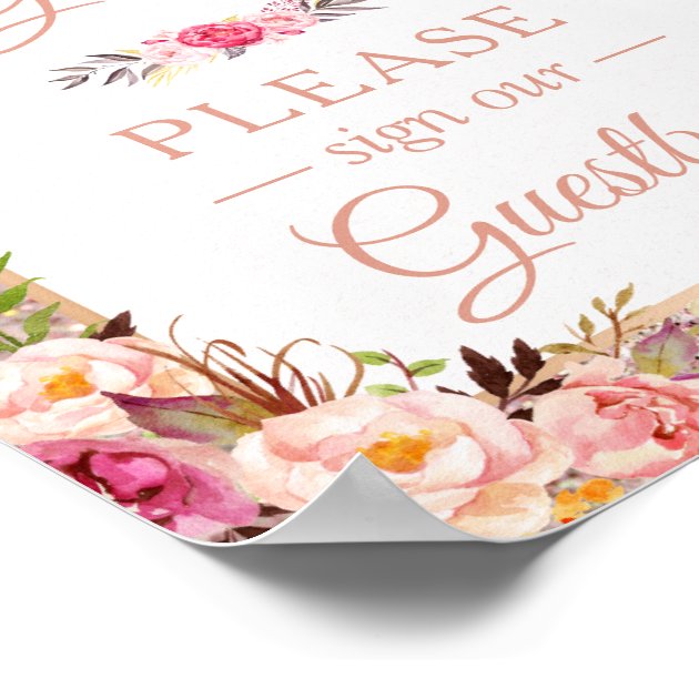Guestbook Wedding Sign Rose Gold Glitter Floral