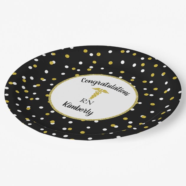 Gold Glitter Confetti Nurse Graduation Party Decor Paper Plate