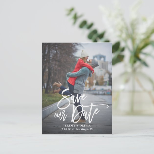 Rustic Hand Lettering Photo Save Our Date Postcard