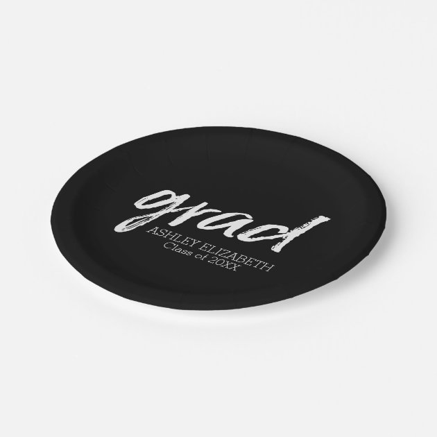 Modern Graduate Custom Trendy Black Grad Paper Plate