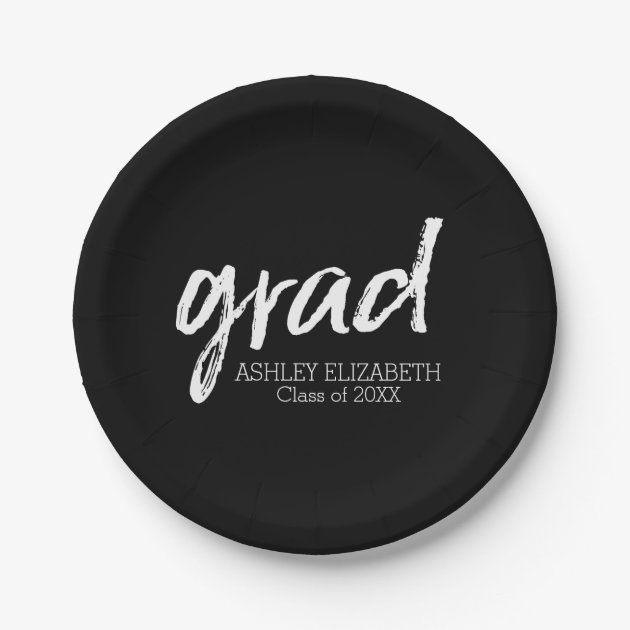 Modern Graduate Custom Trendy Black Grad Paper Plate