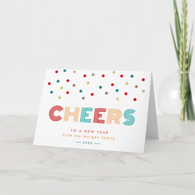 Cheers To A New Year Wishes Colorful Confetti Dots Holiday Invitation