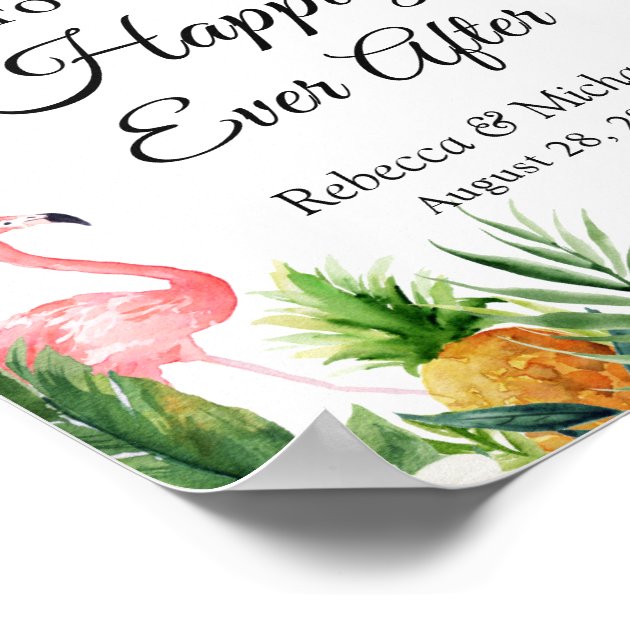 Wedding Happily Ever After Tropical Floral Leaves Poster