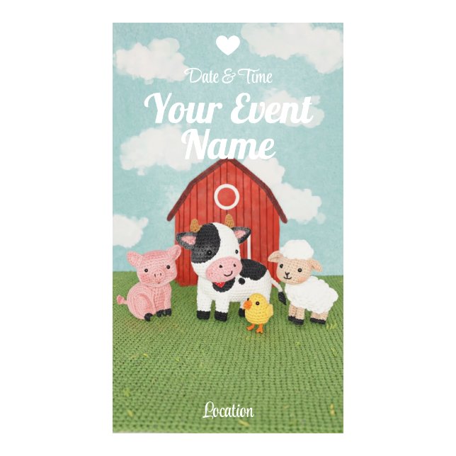 Adorable Cute Farm Animals Barnyard Kids Birthday Digital Templates (Front)