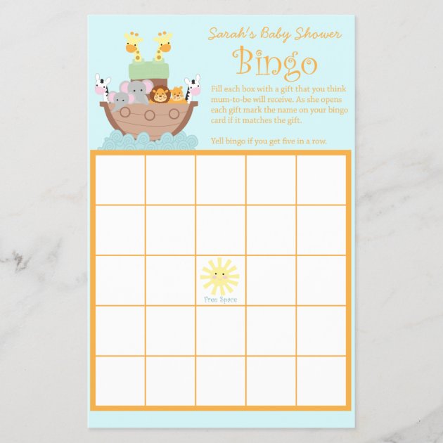 Noah's Ark Baby Shower Bingo Invitations 5.5" X 8.5"