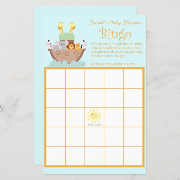 Noah's Ark Baby Shower Bingo Invitations 5.5" X 8.5"