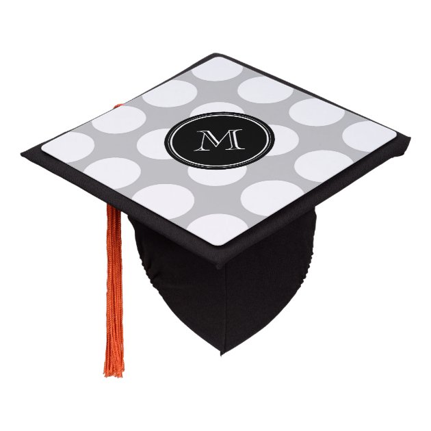 Modern Gray White Polka Dots Pattern Graduation Cap Topper