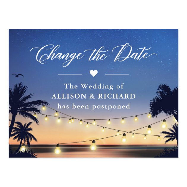 Change the Date Summer Palm Beach String Lights Postcard