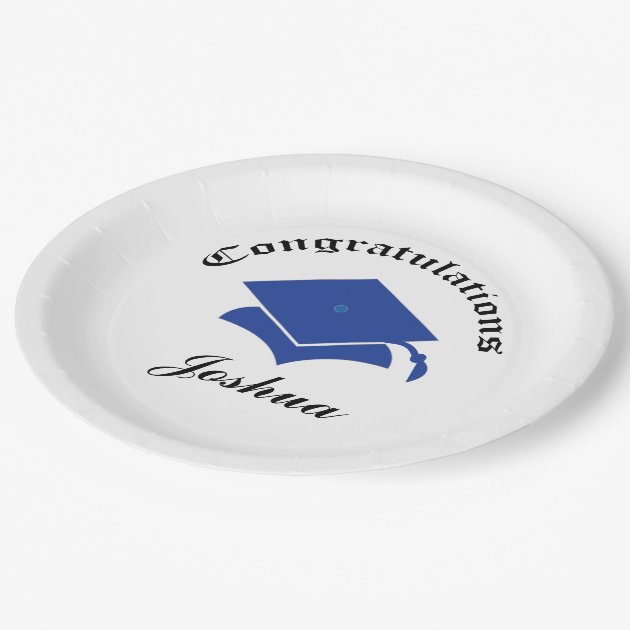 Customizable Congrats On Graduation Plates - Blue