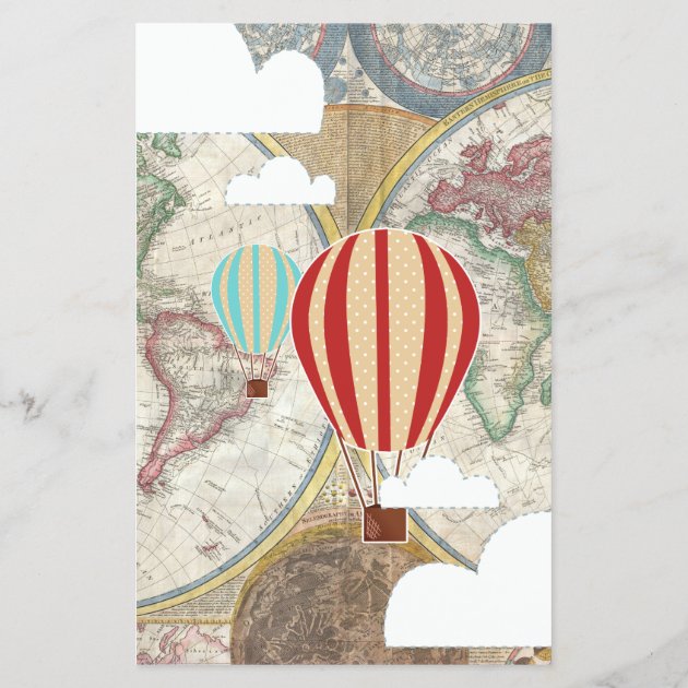 Hot Air Balloon & World Map Vintage Traveler Bingo