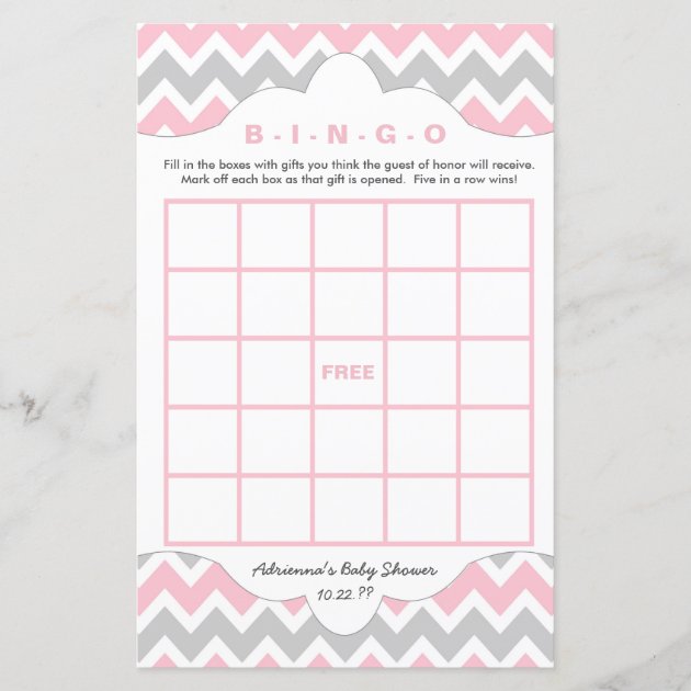 Pink Gray Bingo Purse Girl Baby Shower Games