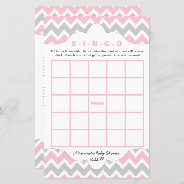 Pink Gray Bingo Purse Girl Baby Shower Games