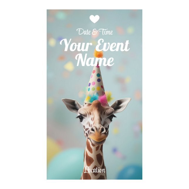 Confetti Giraffe Kids Birthday Celebration Party Digital Templates (Front)