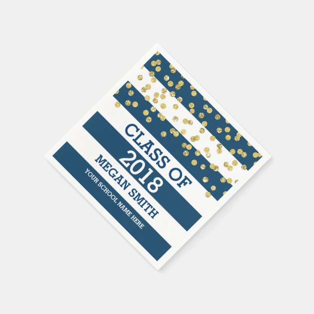 Blue Stripes Gold Dots Class Of 2018 Graduation Paper Napkin