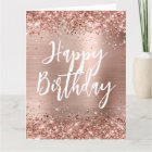 Rose Gold Glitter Handwritten Style Happy Birthday Card | Zazzle