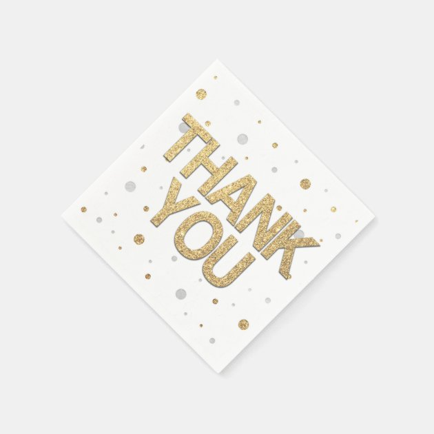 Gold Glitter Silver Foil Print Confetti Thank You Paper Napkin