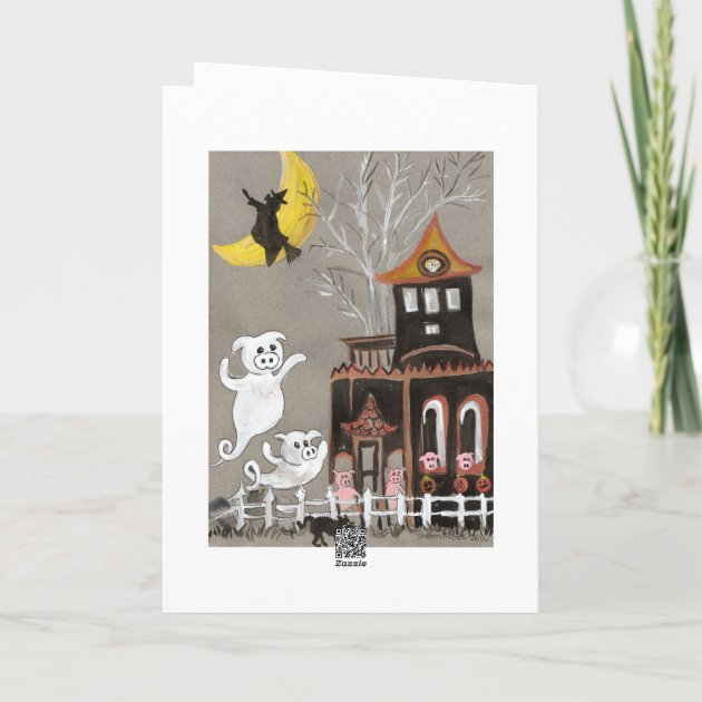 Pig Ghosts Haunted House Halloween CARD