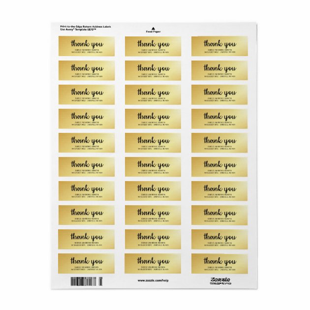 Chic,Trendy Gold Thank You Return Address Labels