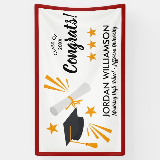 Congrats Graduate Diploma Cap Red Graduation Party Banner