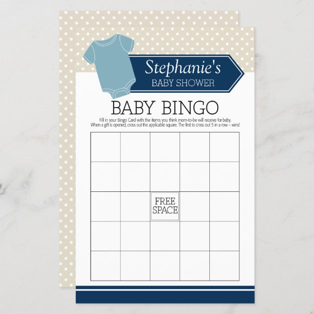 Baby Shower Bingo - Cute Boy Polka Dots Game