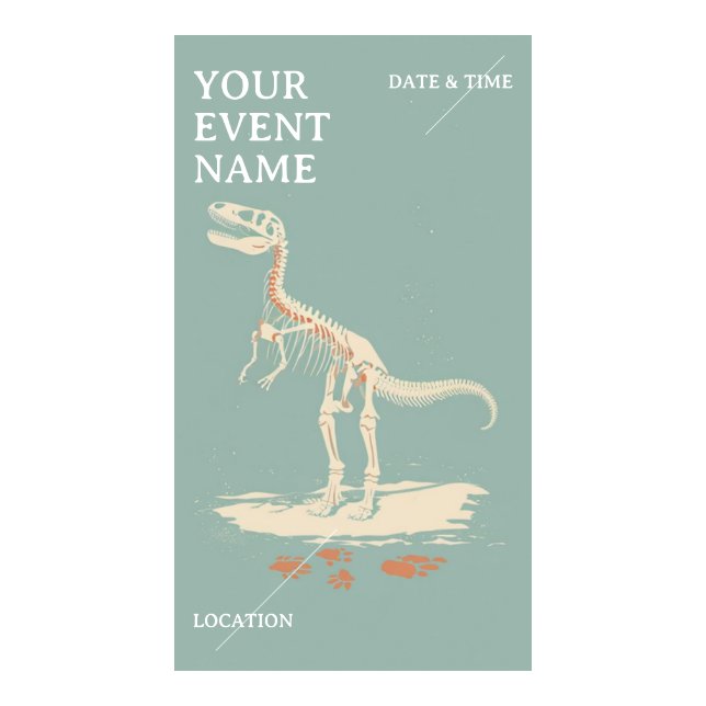 Vintage Retro Dinosaur Skeleton Kids Birthday Digital Templates (Front)