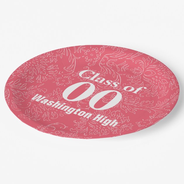 Graduation Floral Name Of School Year Any Color Paper Plate