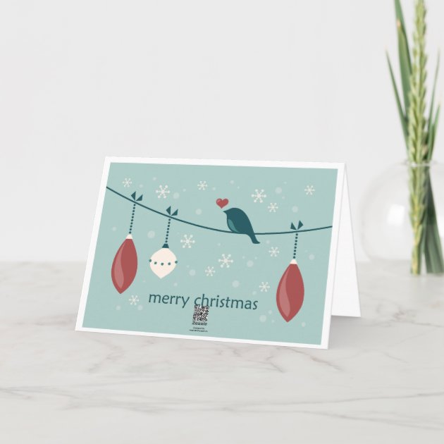 Christmas Snow Bird With Ornaments Holiday Card
