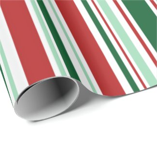 Modern Red, Green, White Christmas Stripes Wrapping Paper