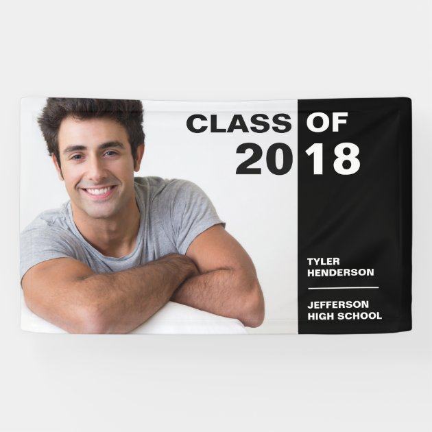 Modern Black White Graduation Photo Party Sign